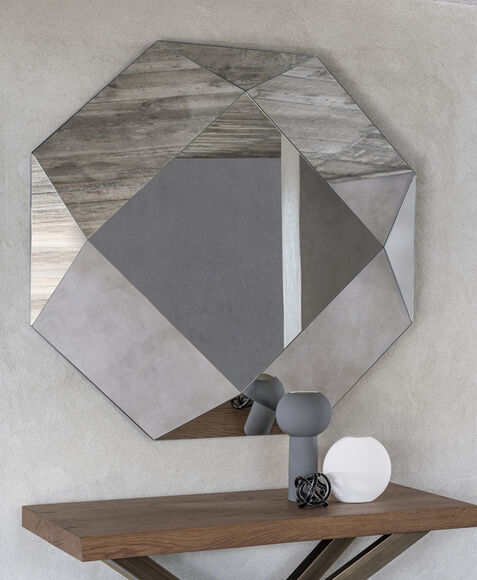 Specchio particolare per ingresso, da entrata e da parete, di design, tridimensionale di forma ottagonale - Diamante, Riflessi
