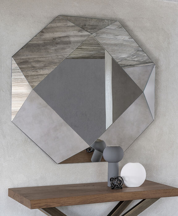 Specchio particolare per ingresso, da entrata e da parete, di design, tridimensionale di forma ottagonale - Diamante, Riflessi