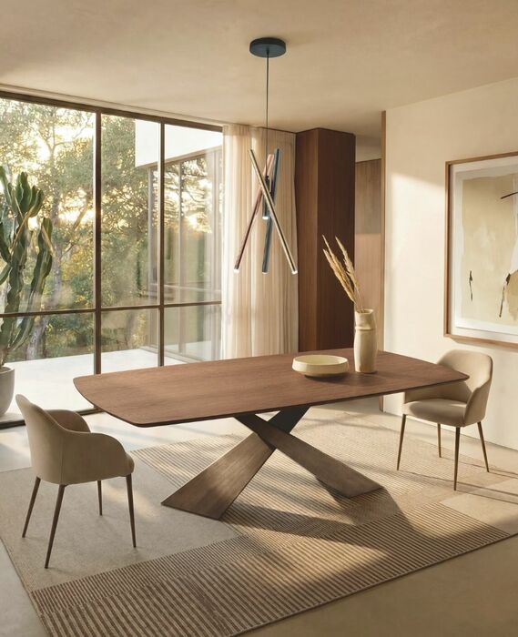 Tavolo di Design con piano in legno, Living Riflessi